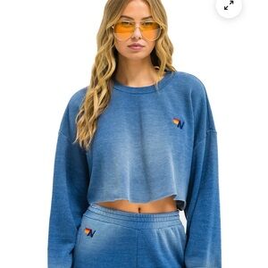 Aviator Nation Blue Cropped Sweatshirt